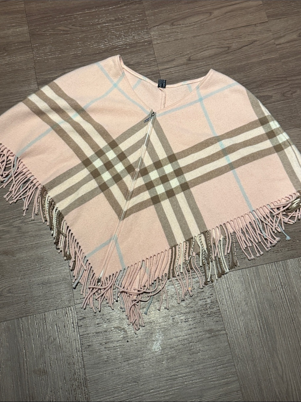 Burberry Pink Plaid Fringe Poncho